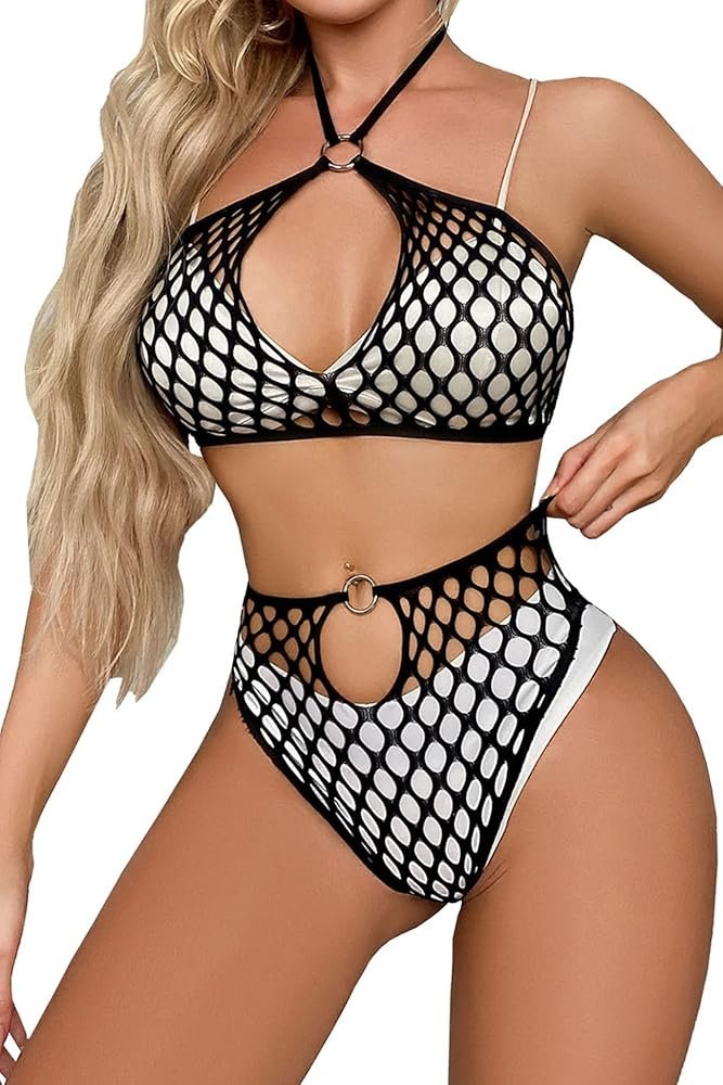 Sexy Lingerie Set Women's Halter Mesh Lingerie Sets ...