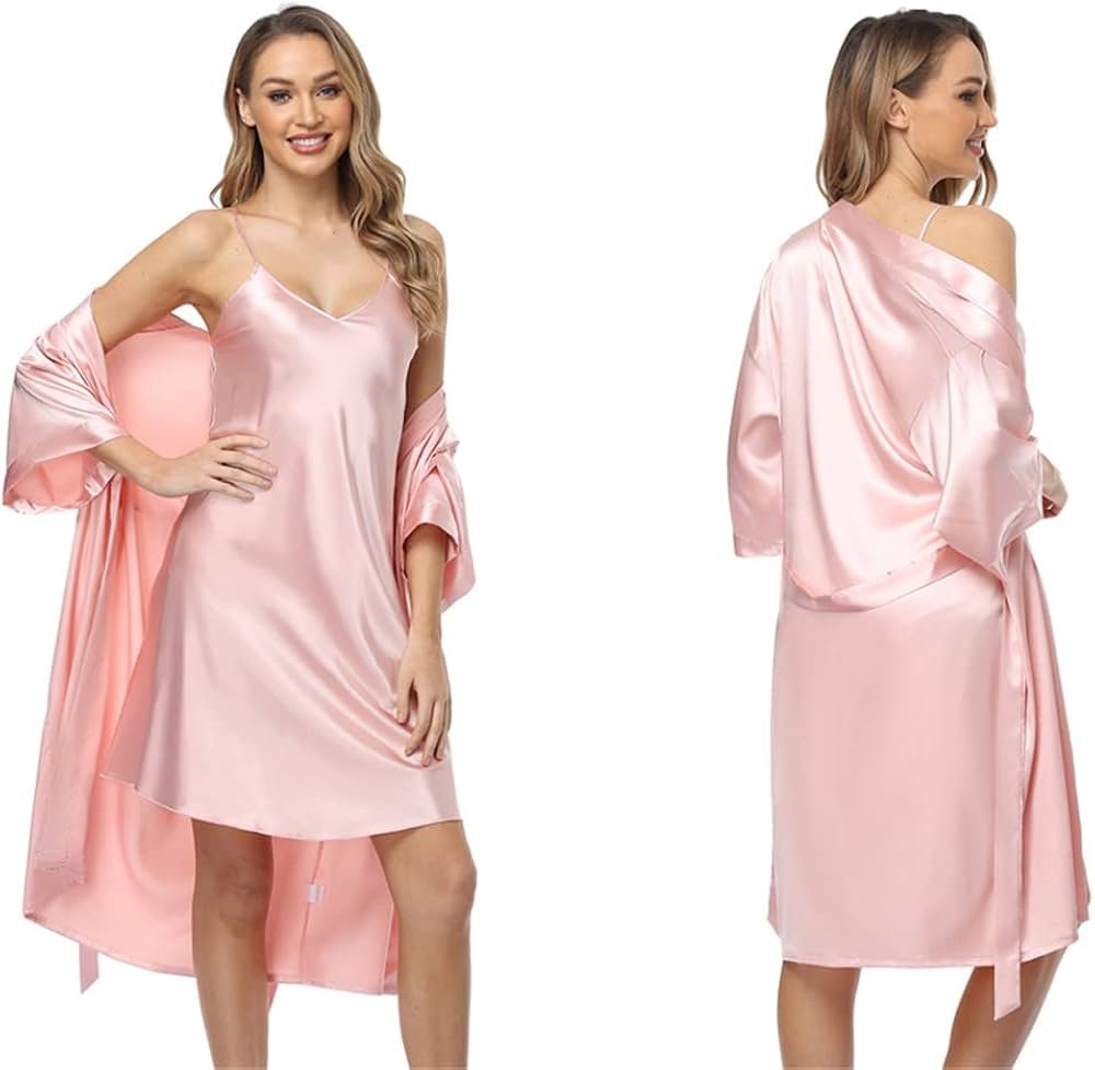 Sexy Slip Nightgown with Short Satin Robes Silky Kimono Wedding ...