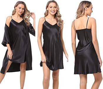 Sexy Slip Nightgown with Short Satin Robes Silky Kimono Wedding ...