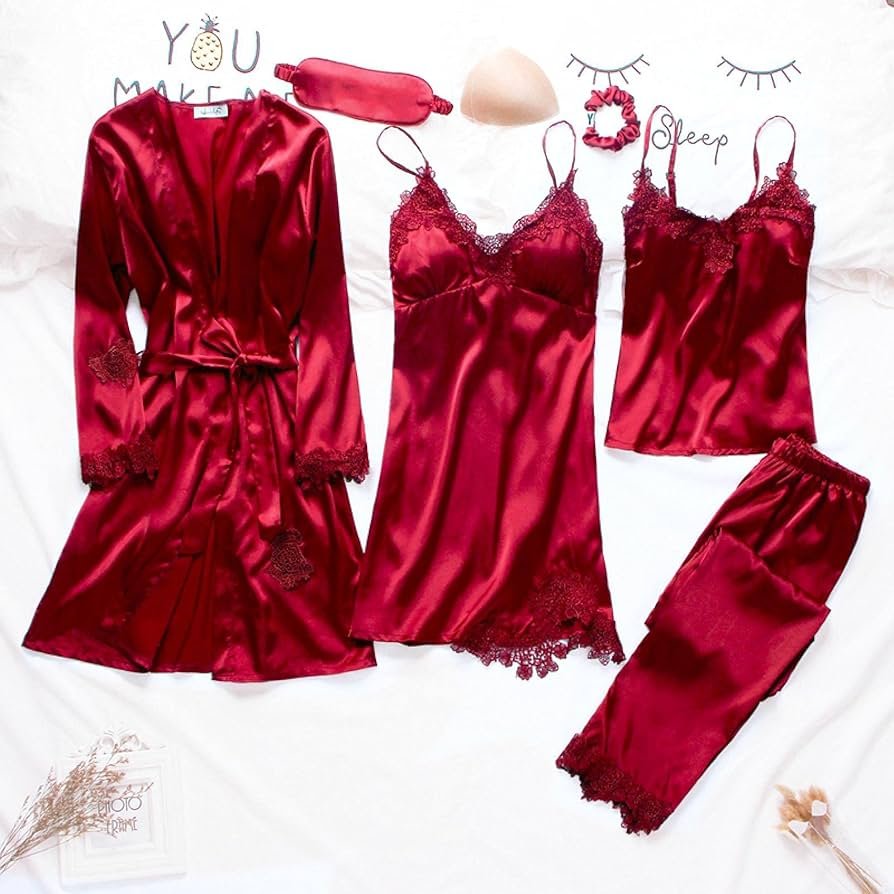 Sexy Women Pajamas 3 7 Pieces Sets Satin Sleepwear Pijama Silk ...