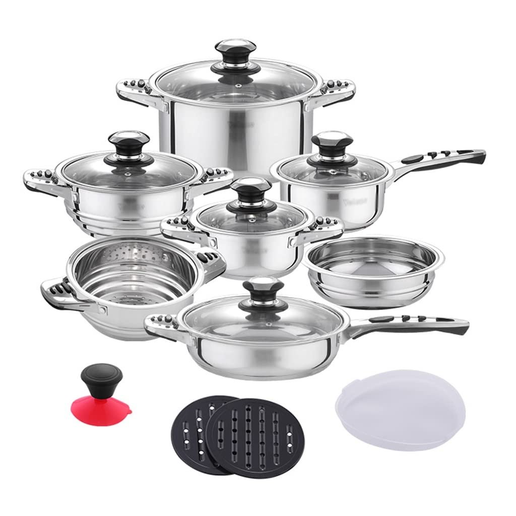 SHAWLA 16 Piece Stainless Steel Cookware Set ...