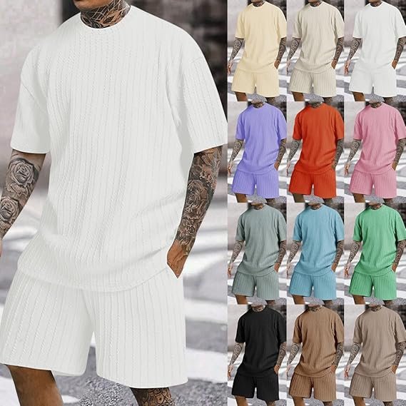 shownicer Men's Tracksuit Set Short Sleeve T-Shirt and ...