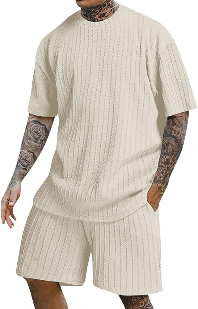 shownicer Men's Tracksuit Set Short Sleeve T-Shirt and ...
