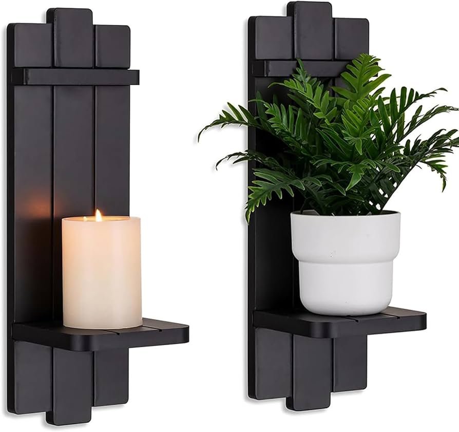 SKINPA Metal Wall Candle Holder 2 Pcs Candles Holders Black ...