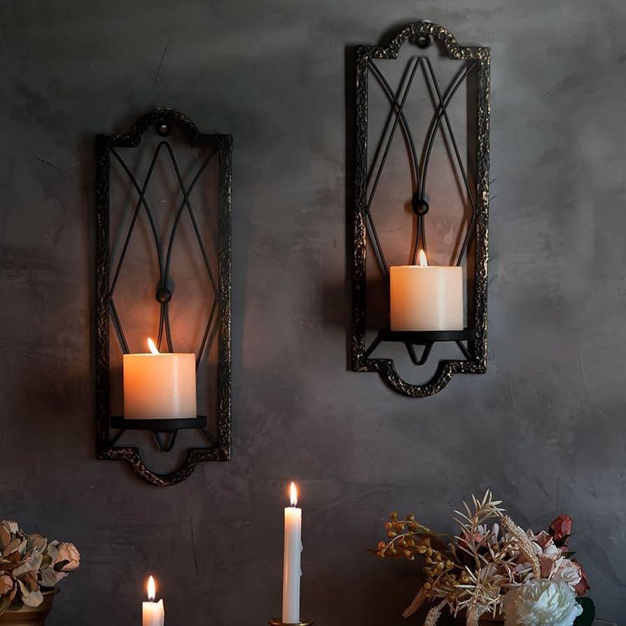 SKINPA Metal Wall Candle Holder 2 Pcs Candles Holders Black ...