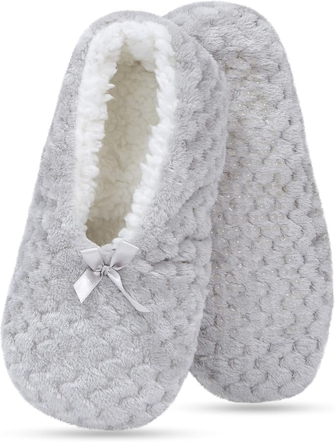 Soft Warm Slippers for Adults, Fleece Bottoms, Indoor Socks with ...