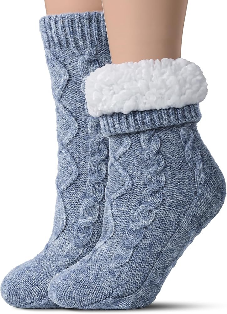 Soft Warm Slippers for Adults, Fleece Bottoms, Indoor Socks with ...
