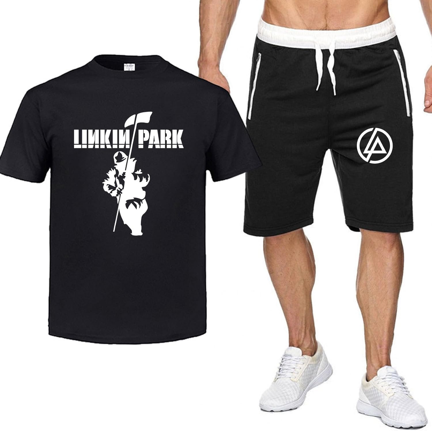 Summer Beach Tracksuits for Linkin Park Men Cotton T-Shirt Shorts ...