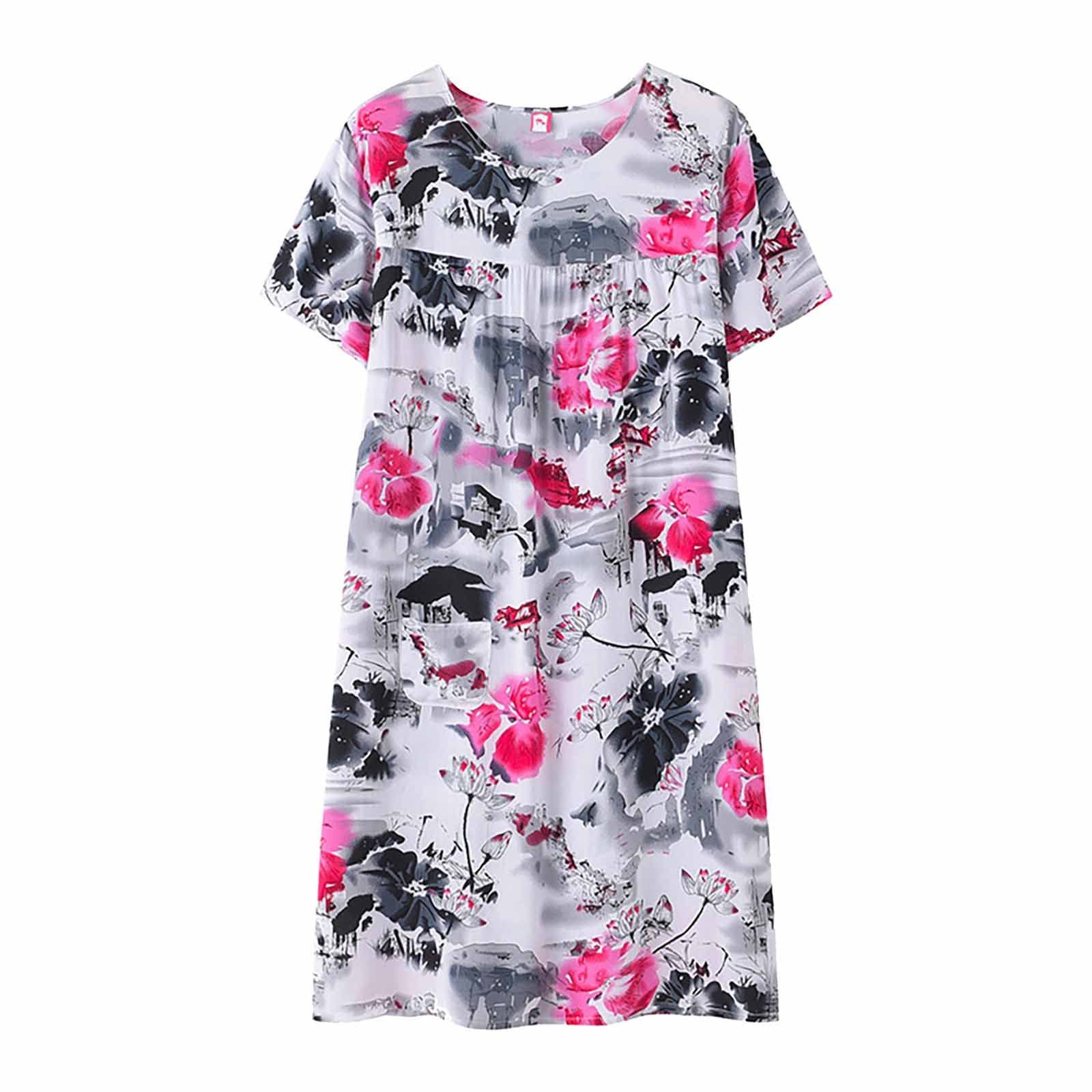 summer cotton silk nightdress short sleeve middle-women loose fit ...