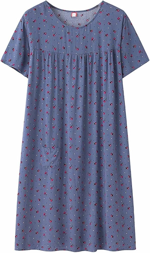 summer cotton silk nightdress short sleeve middle-women loose fit ...