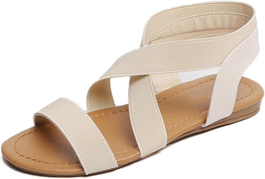 summer sandals for women with elastic band flat beach shoes ...