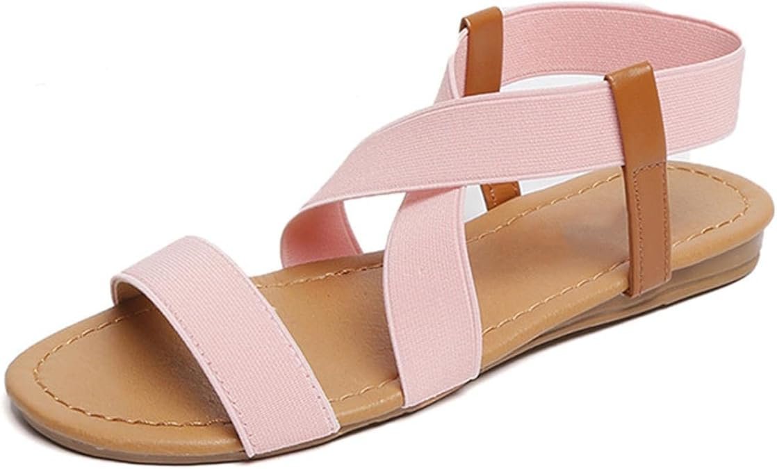 summer sandals for women with elastic band flat beach shoes ...