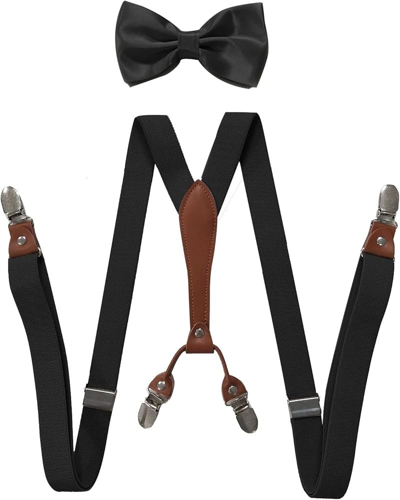 Suspenders for Men Set Adjustable 1 inch Wide Y Shape Wedding ...
