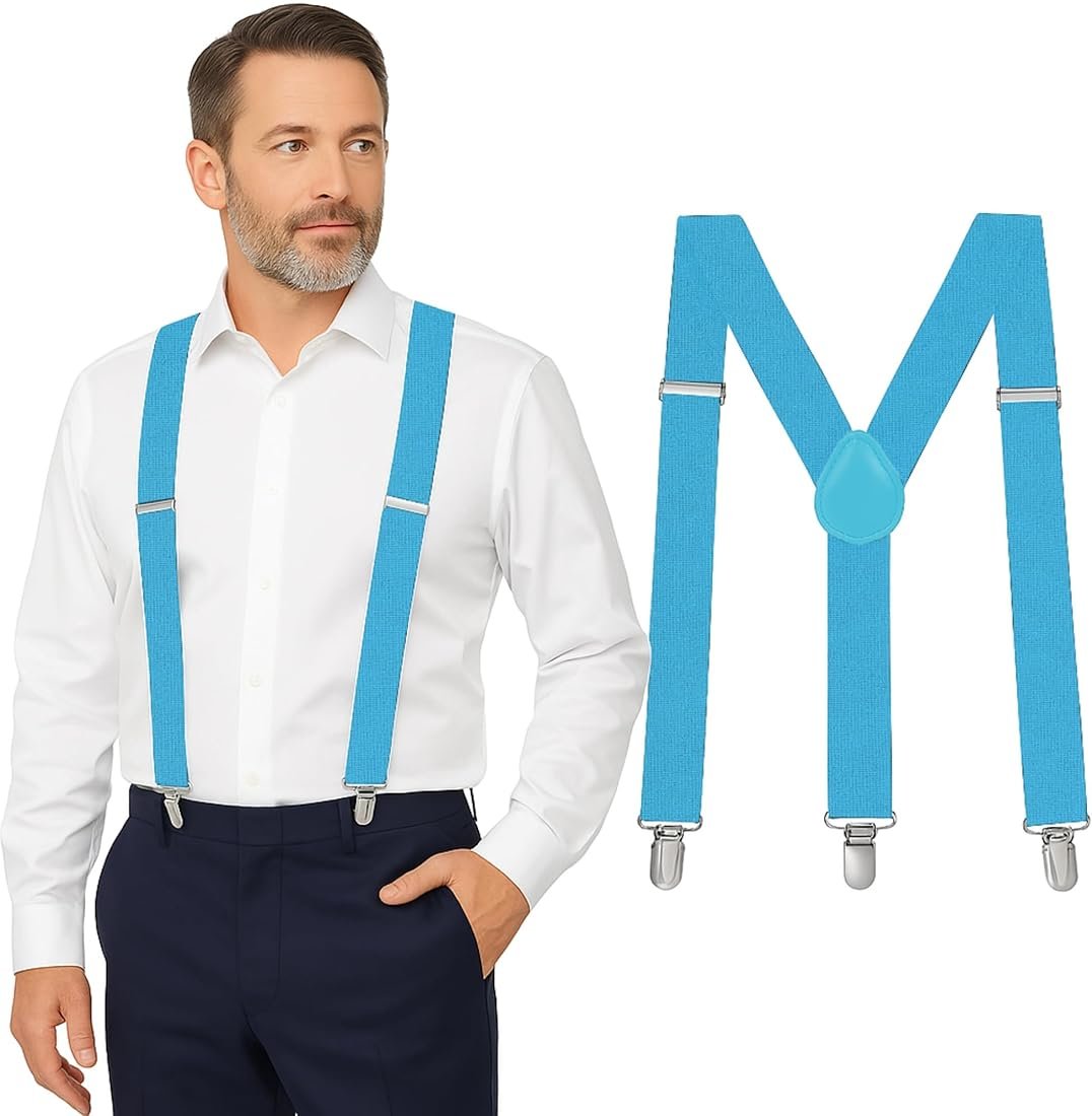 Suspenders for Men Set Adjustable 1 inch Wide Y Shape Wedding ...