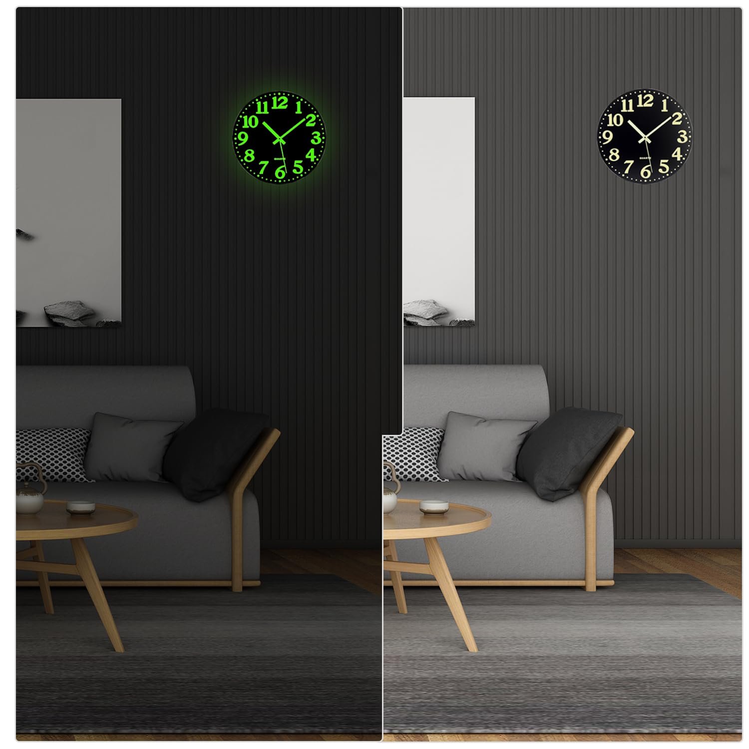 Topkey 12 inch Luminous Decoration Wall Clock Silent Wooden ...
