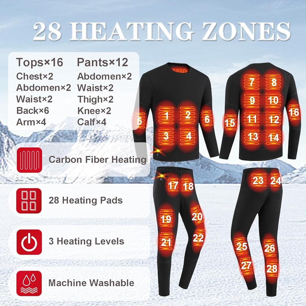 TOVCHEI 28 Zone Heating Underwear Set for Men Women Winter ...
