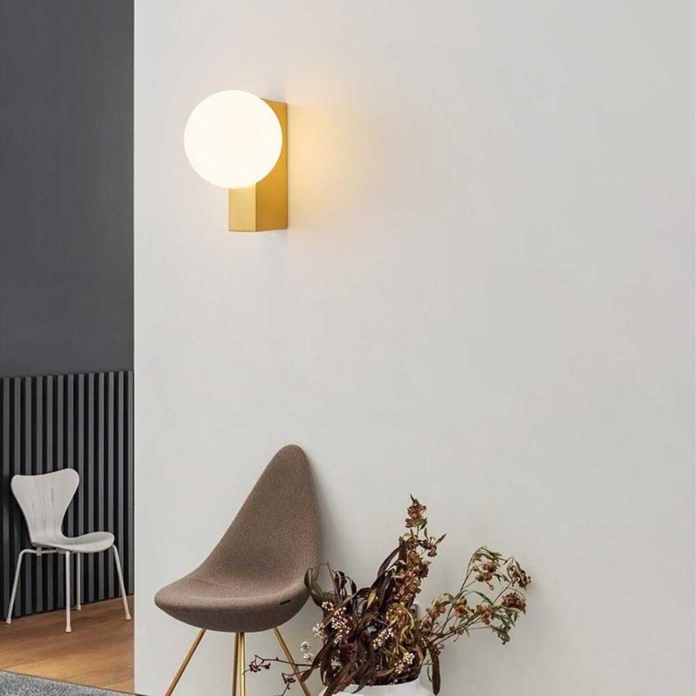 Wall Sconces, Milky White Globe Glass Wall Sconces, Modern ...