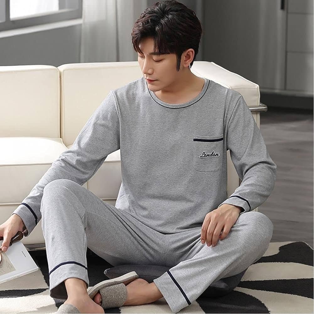 Winter Sleeve Pajamas Set for Men Casual Male Nightwear Waist ...