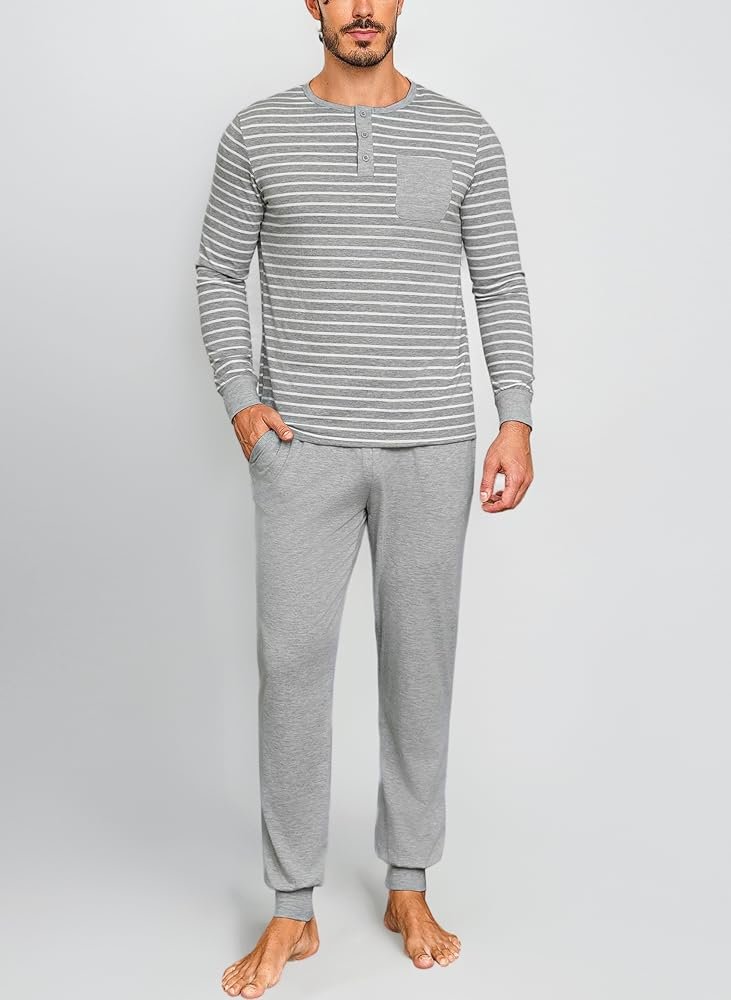 Winter Sleeve Pajamas Set for Men Casual Male Nightwear Waist ...