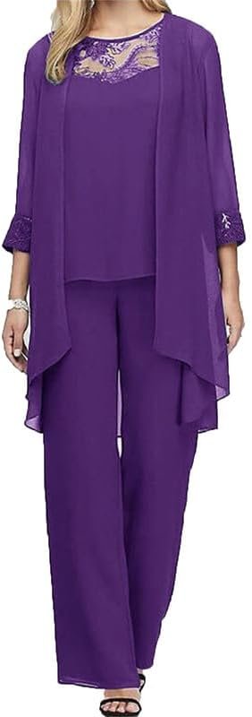 Women 3 Piece Elegant Evening Chiffon Pants Suits Mother of the ...