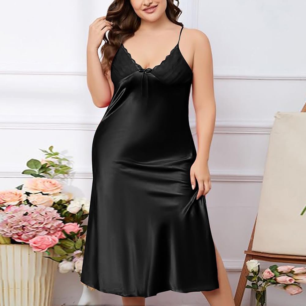 Women Lace Silk Nightgowns Large Size Sleepwear Pajamas ...
