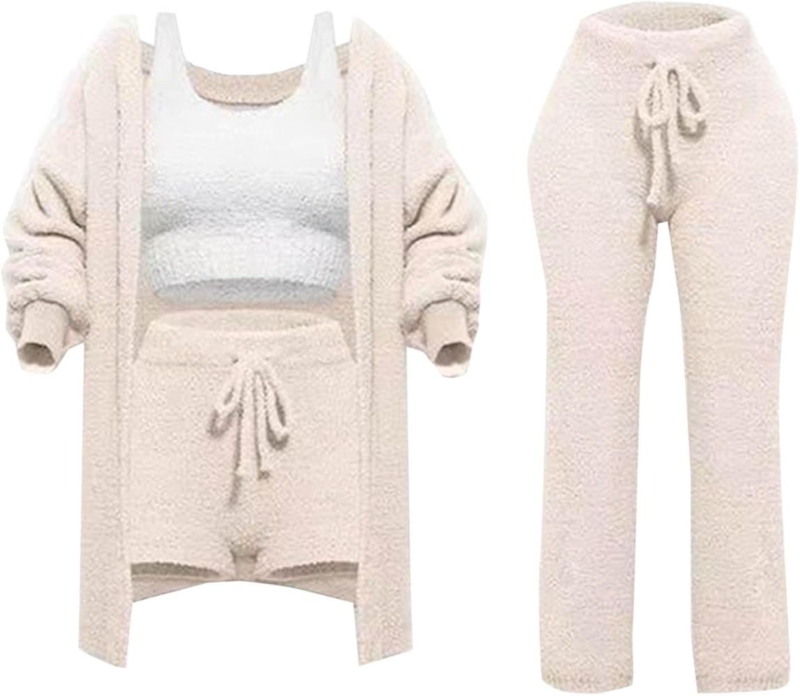 Women's 3 Piece Pajamas Set Warm Long Pyjamas Set Fleece ...