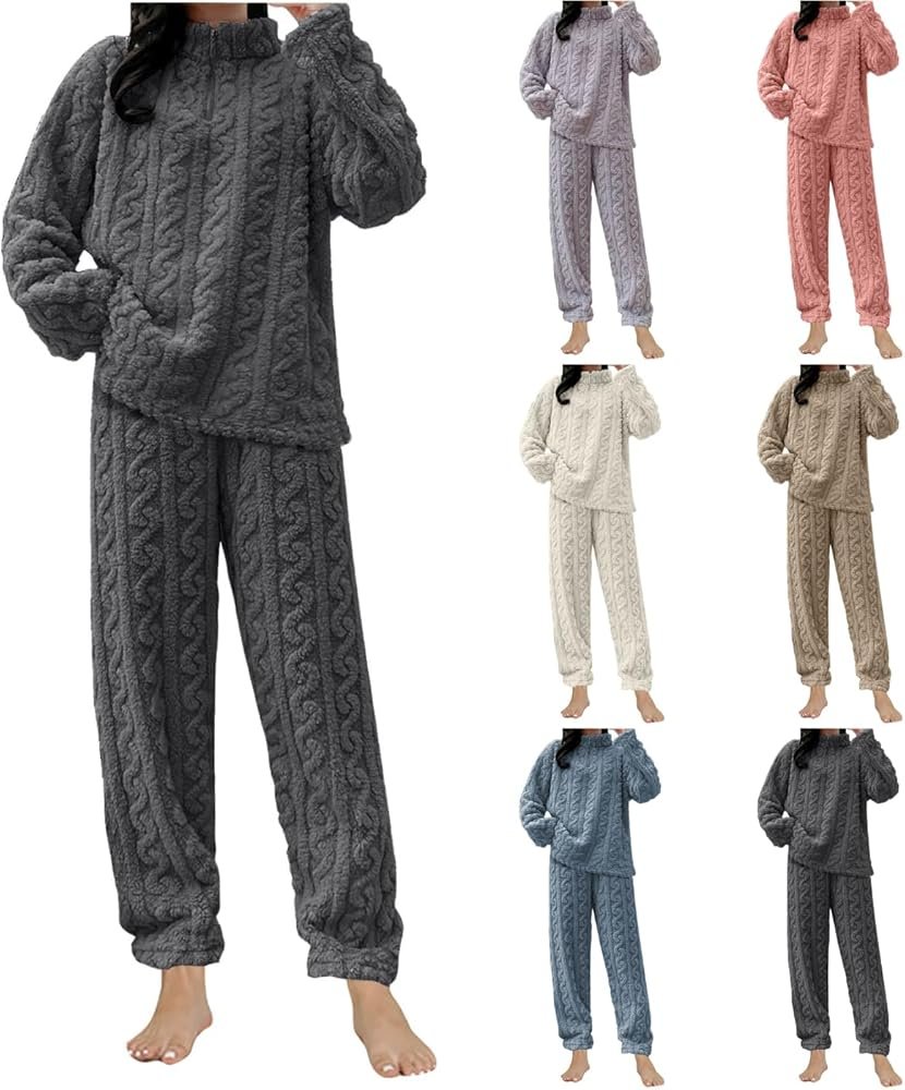 Women's 3 Piece Pajamas Set Warm Long Pyjamas Set Fleece ...