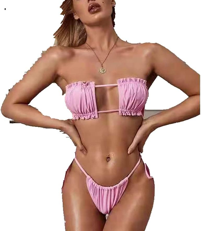 Women's Bikini Set Swimwear 2 Piece Ruffle Bra Strapless Backless ...