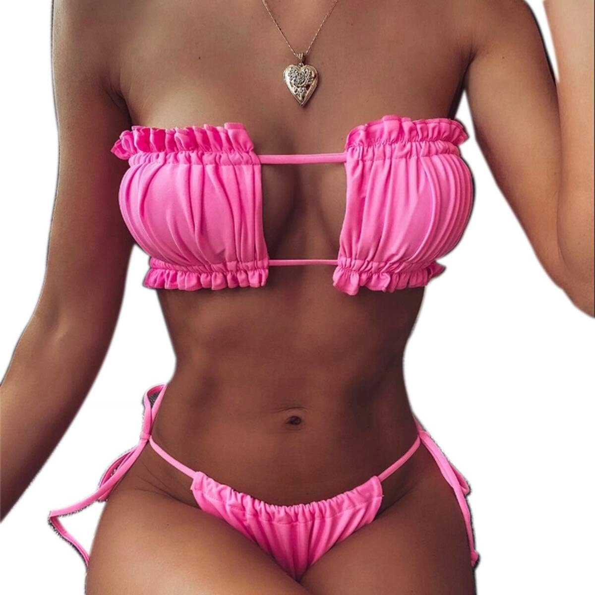 Women's Bikini Set Swimwear 2 Piece Ruffle Bra Strapless Backless ...