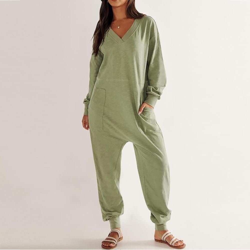 Women's Casual Loose Jumpsuits V Neck Rompers Baggy Overalls ...