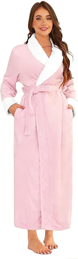 Women's fleece bathrobe, women's winter nightwear, soft, absorbent ...