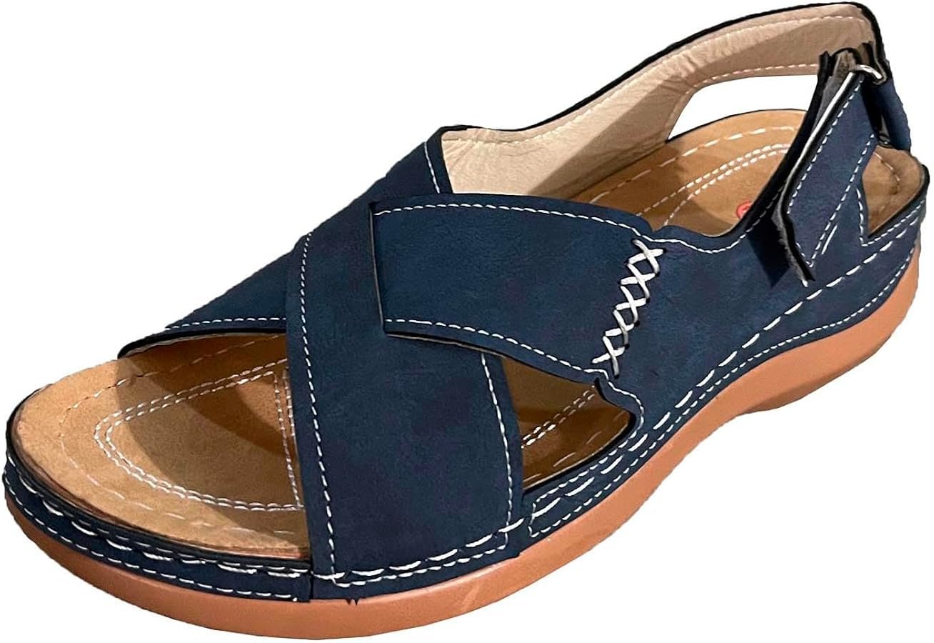 Women's Leather Sandals Closed Toe Hollow Out Ankle Strap for Women Bohemian