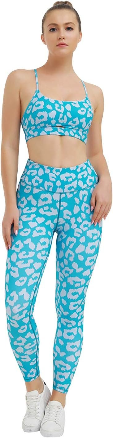 Women's Leopard Print 2 Piece Fitness Yoga Tracksuit Sportswear ...