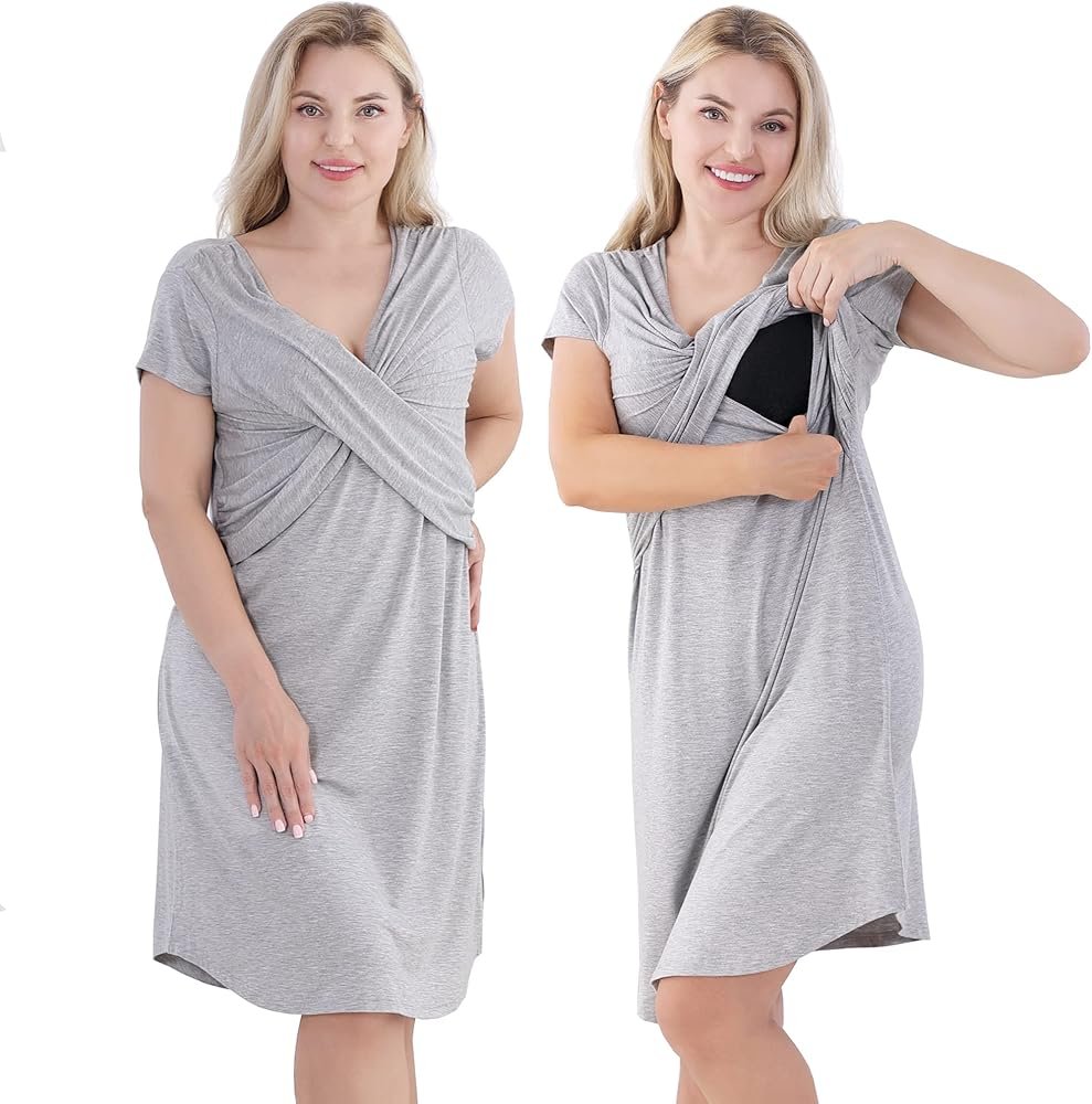 Women's Nursing Nightgown Short Sleeve V Neck Maternity ...