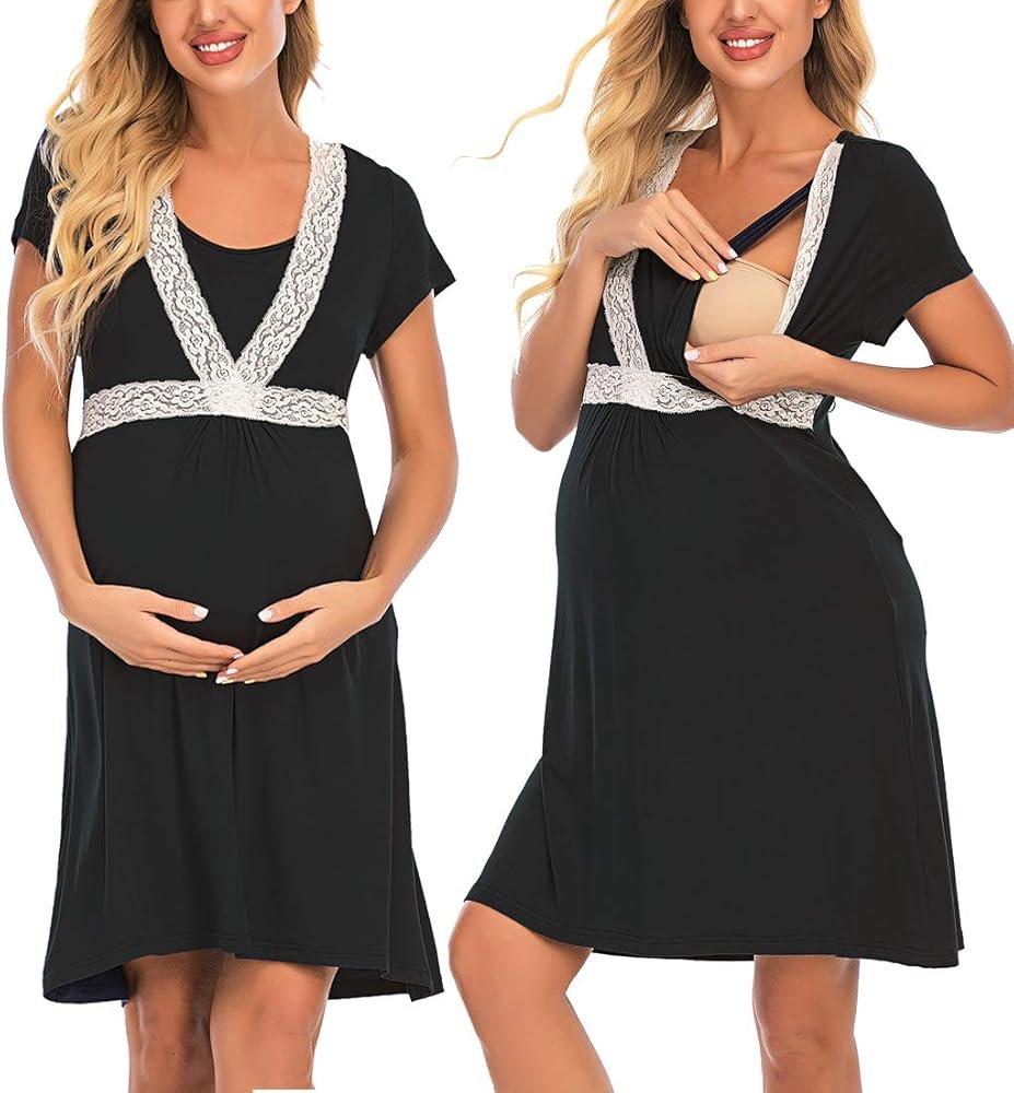 Women's Nursing Nightgown Short Sleeve V Neck Maternity ...