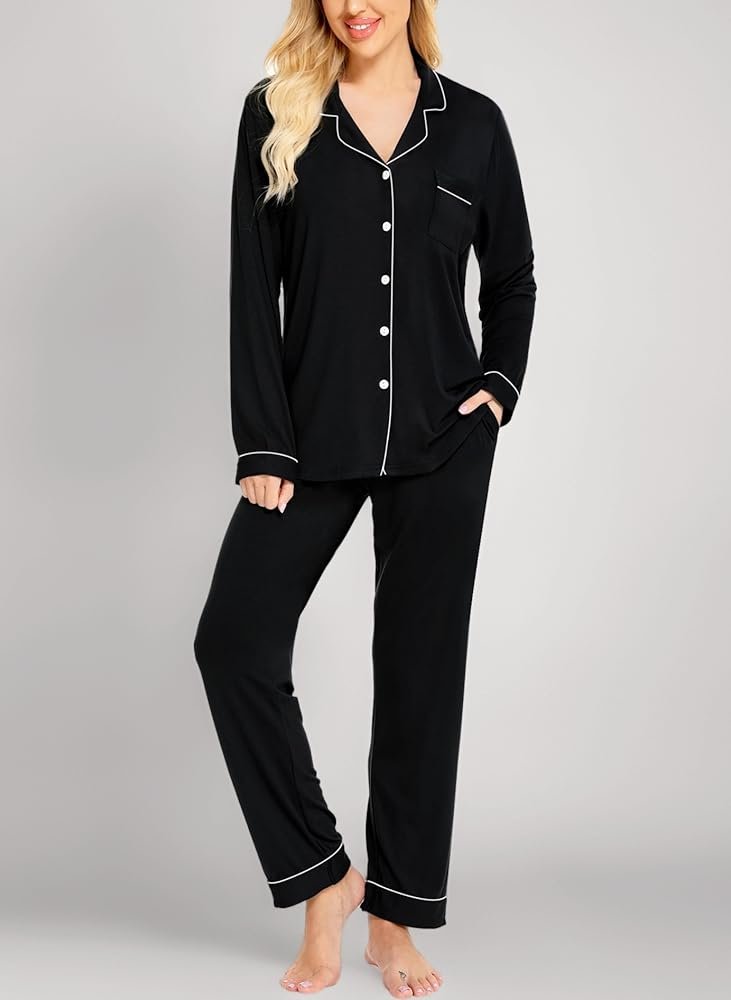 Women's Pajamas Set Long Sleeve Button Down Sleepwear Soft ...