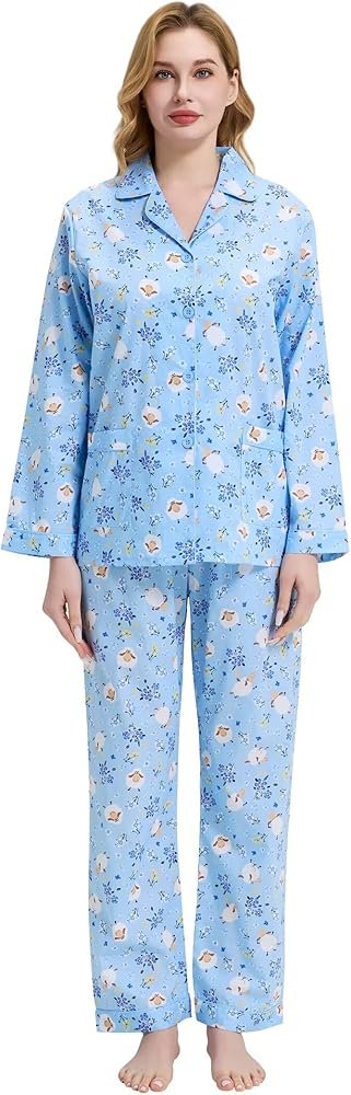 Women's Pajamas Set Long Sleeve Button Down Sleepwear Soft ...