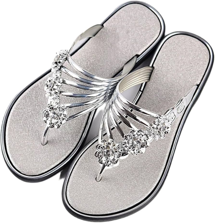 Women's Sandals Flip Flops Summer Slippers with Rhinestone Flat ...