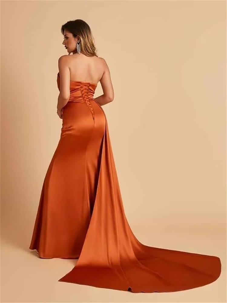 Women's Satin Prom Dresses Mermaid Side Slit Strapless Formal ...
