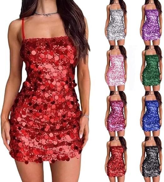 Women's Short Evening Dress Elegant Sequin Midi Dress Christmas ...