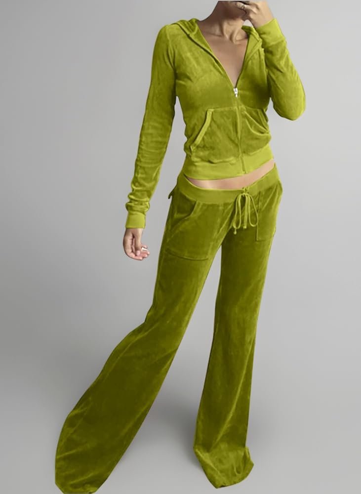 Women's Tracksuit Sets Velvet Sportswear Zip-Up Hoodie Pants 2 ...