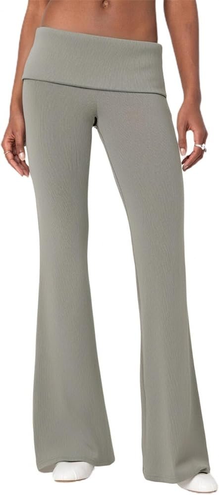 Womens Y2k Flare Leggings Fold Over Yoga Pants Wide Leg ...