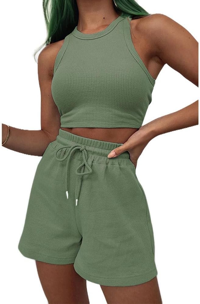 Workout Outfits for Women 2 Sets Matching Casual Tank Top Short ...