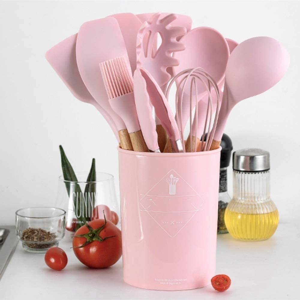 XIXIDIAN 11 Pcs Silicone Cooking Kitchen Utensils Set with Holder ...