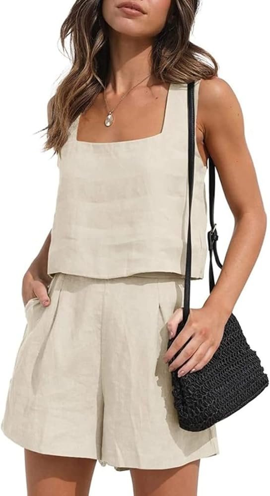 YARKIM Women 2 Piece Outfits Linen Matching Sets Two ...
