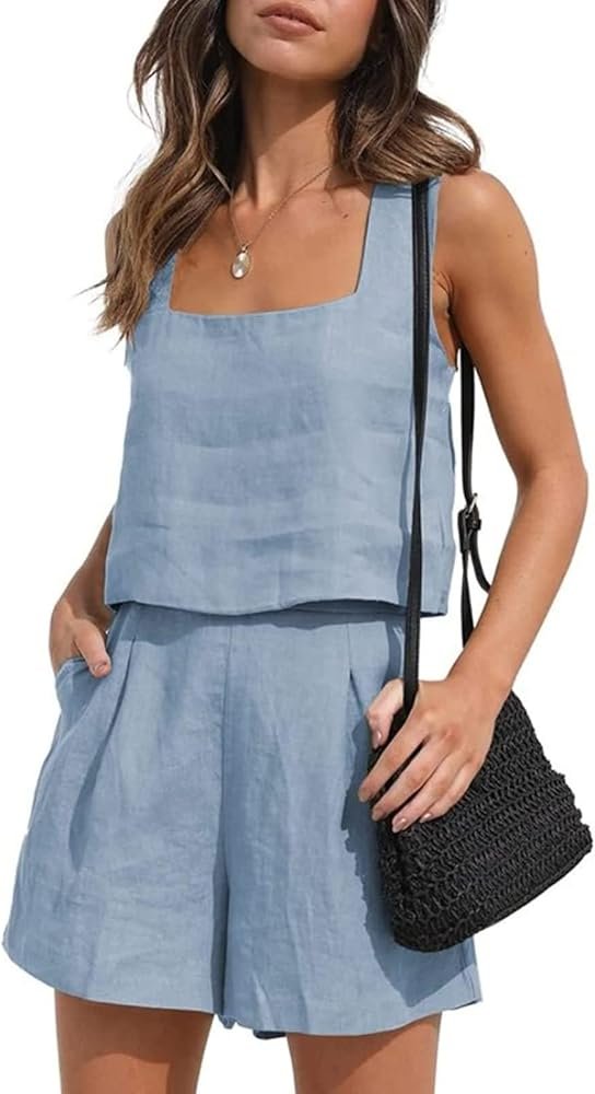 YARKIM Women 2 Piece Outfits Linen Matching Sets Two ...