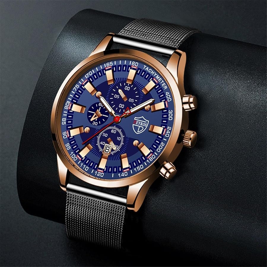 YONY Men Sports Watches Men Business Stainless Steel Mesh Belt ...