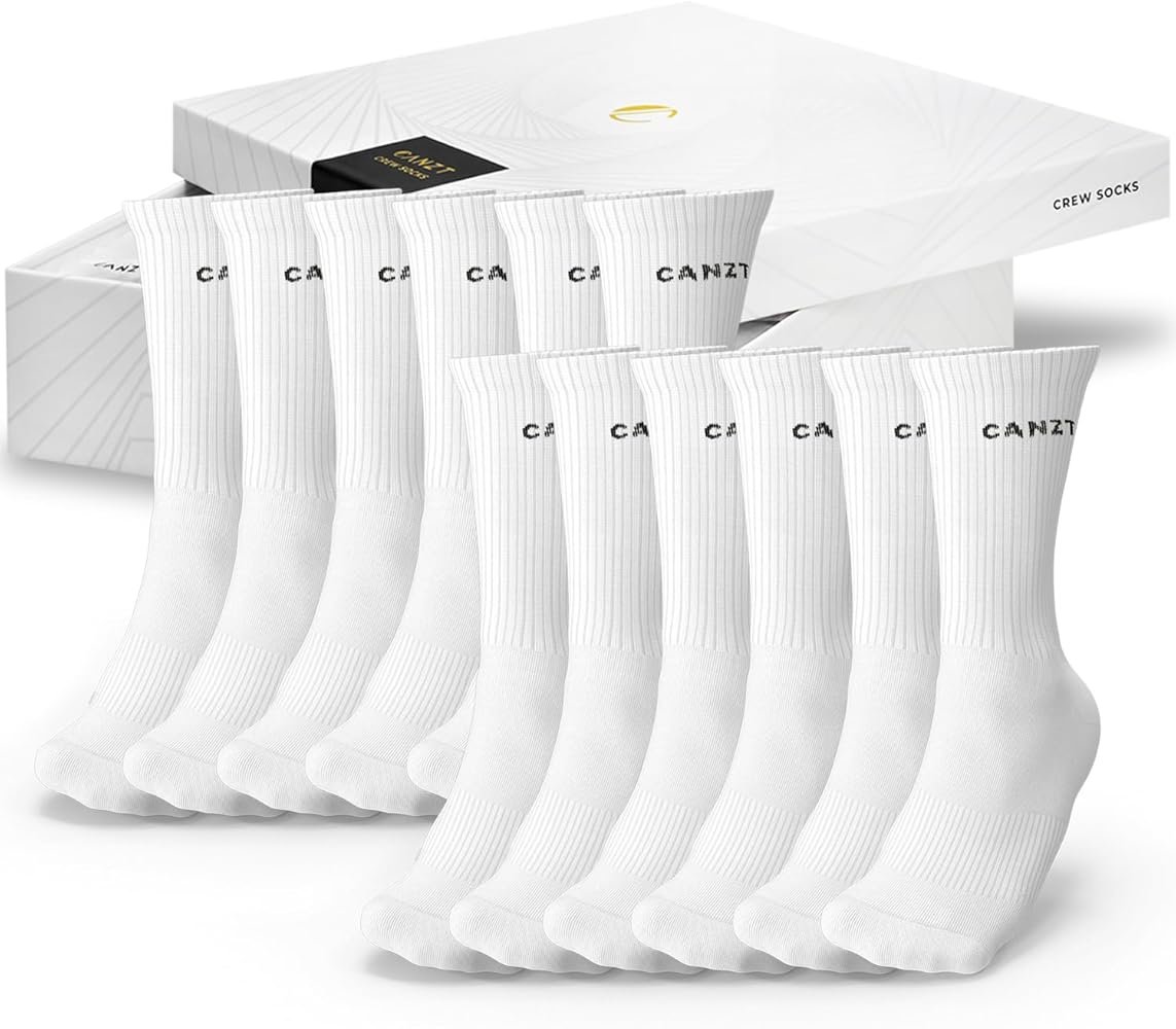 Canzt White Crew Socks Chaussettes de Sport Homme & Femmes 6 ...