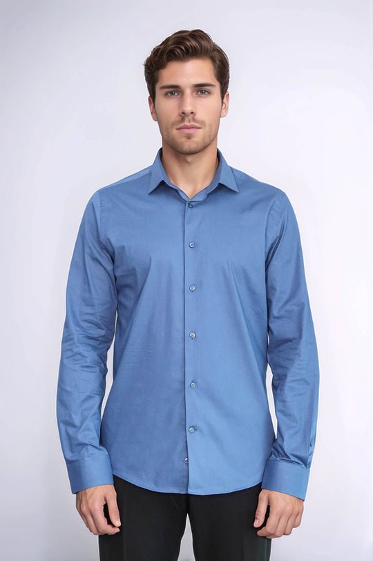 Chemise Homme Slim Fit Bleue Manches Longues
