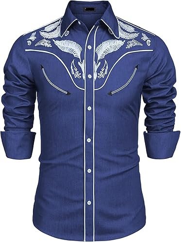 Bouton pression - Chemise western à manches longues brodee